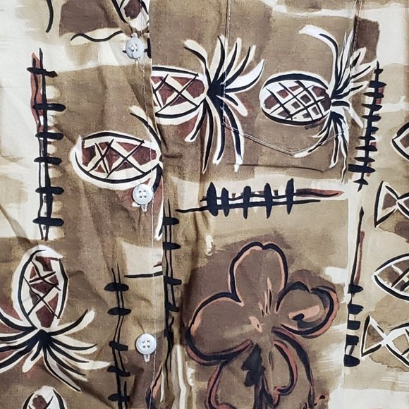 Vintage Hawaiian Camp Shirt Size Large Barefoot In Paradise Brown Pineapple - Picture 2 of 5